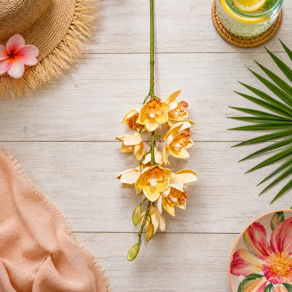 Tige Cymbidium jaune crème 75 cm