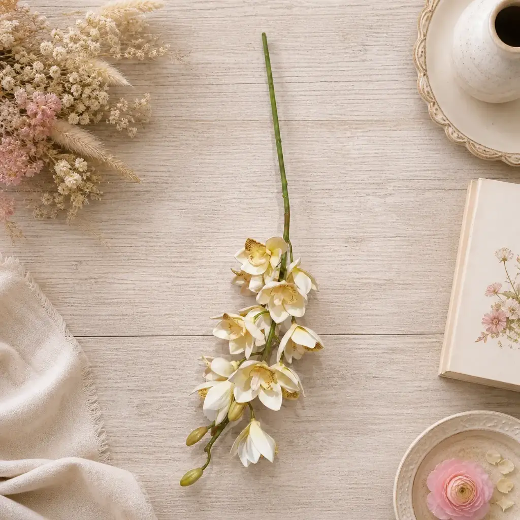 Tige Cymbidium blanc pur 75 cm