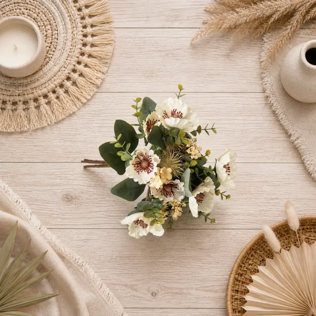 Bouquet d'anémones et eucalyptus 32 cm