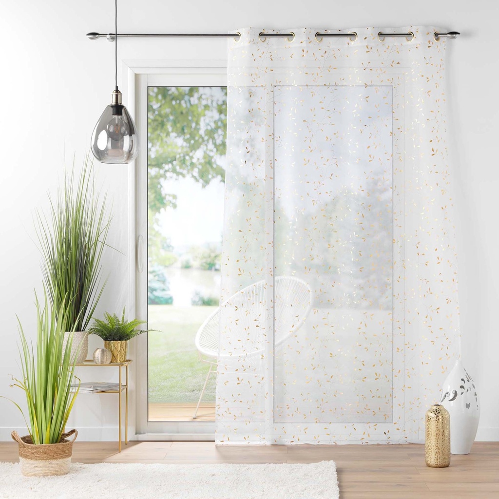 Panneau a oeillets 140 x 240 cm voile sable imprime metallise floressia or