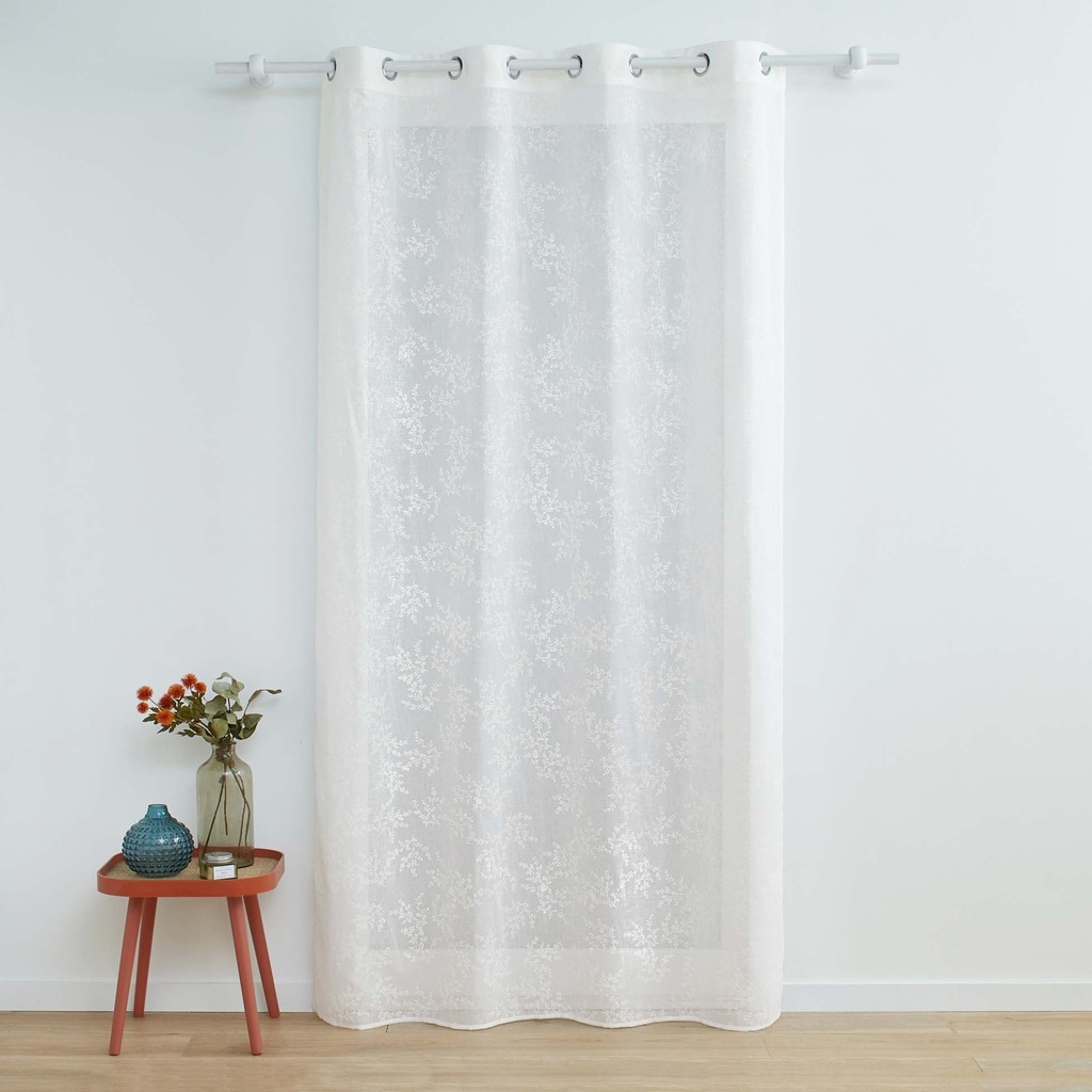 Panneau a oeillets 140 x 240 cm voile tisse applique karla blanc