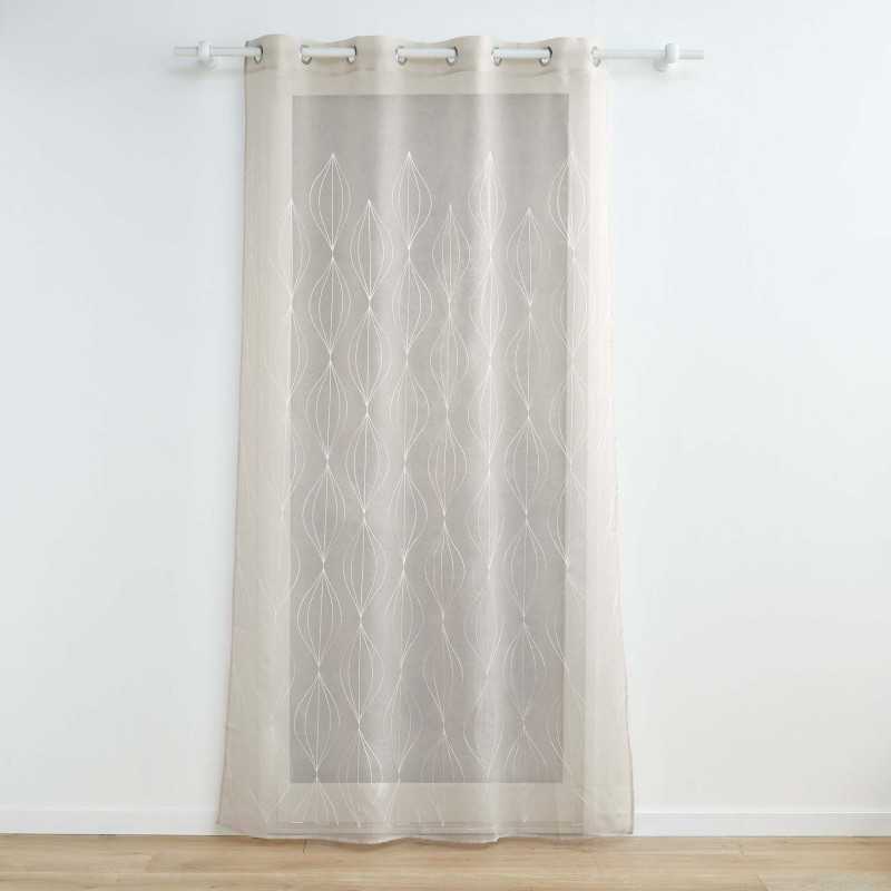 Panneau a oeillets 140 x 240 cm voile sable brode galactee taupe