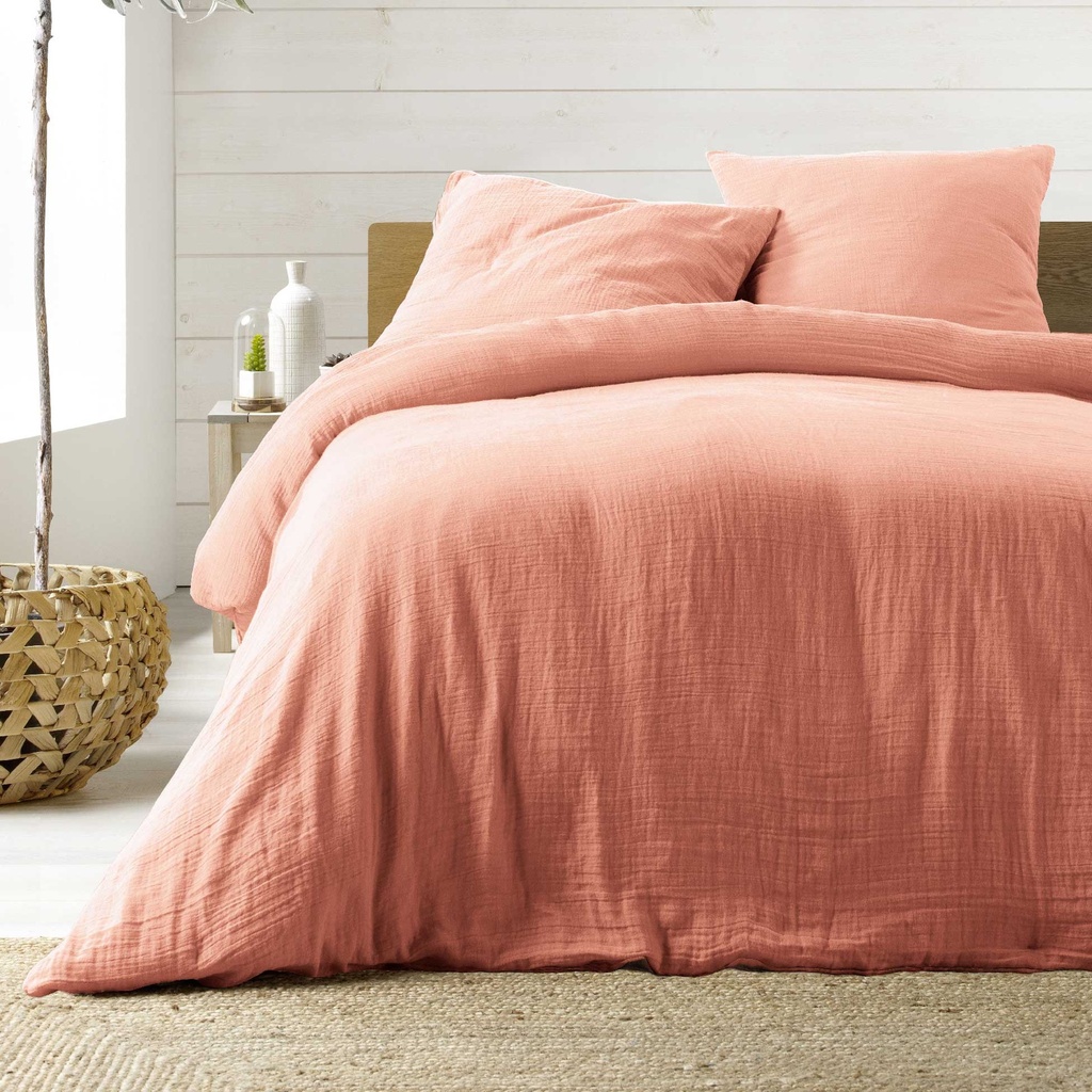 Parure de couette 3 pièces Double gaze de coton uni 57 fils (240 x 220 cm) Angelia rose