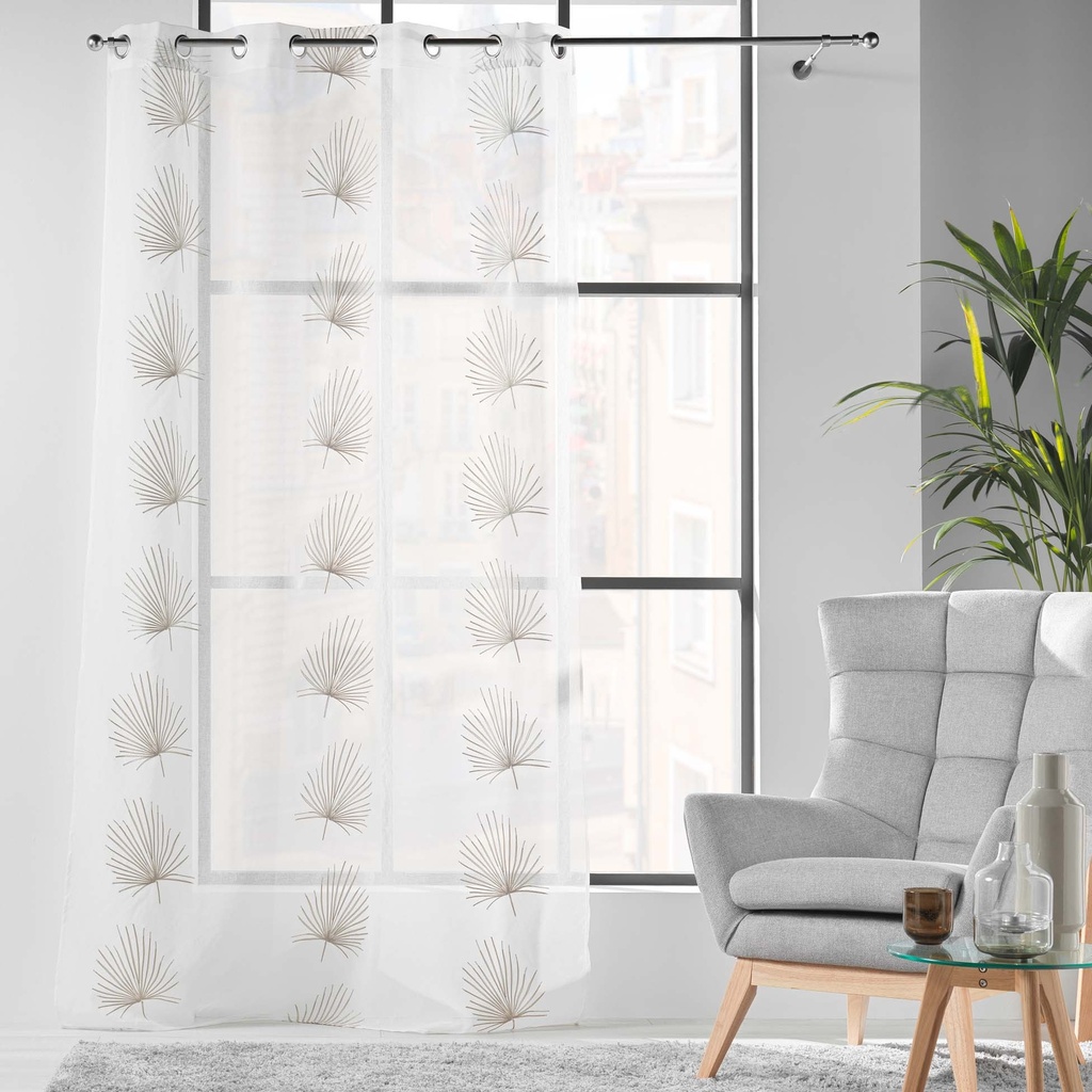 Panneau a oeillets 140 x 240 cm voile sable brode palmaris lin