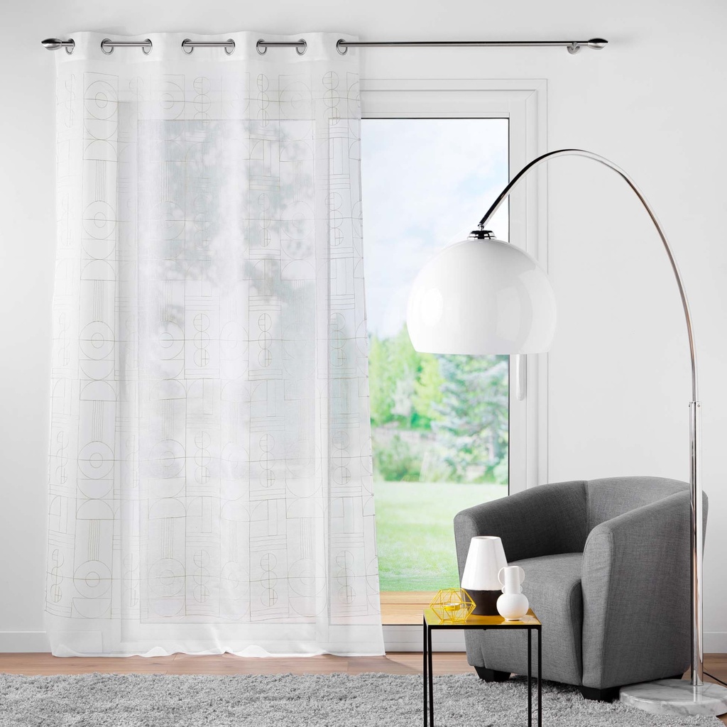 Panneau a oeillets 140 x 240 cm voile sable brode metallise odessa or