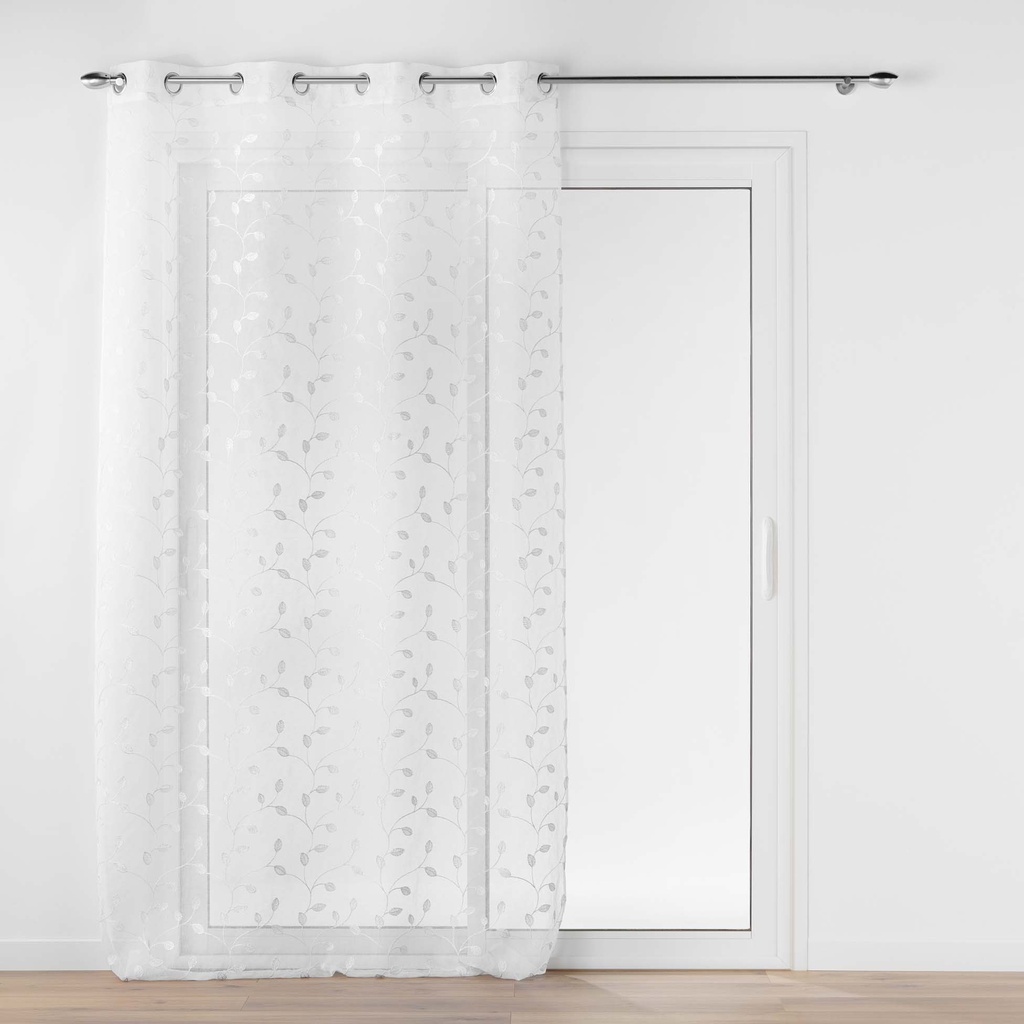 Panneau a oeillets 140 x 240 cm voile sable brode metallise edna blanc