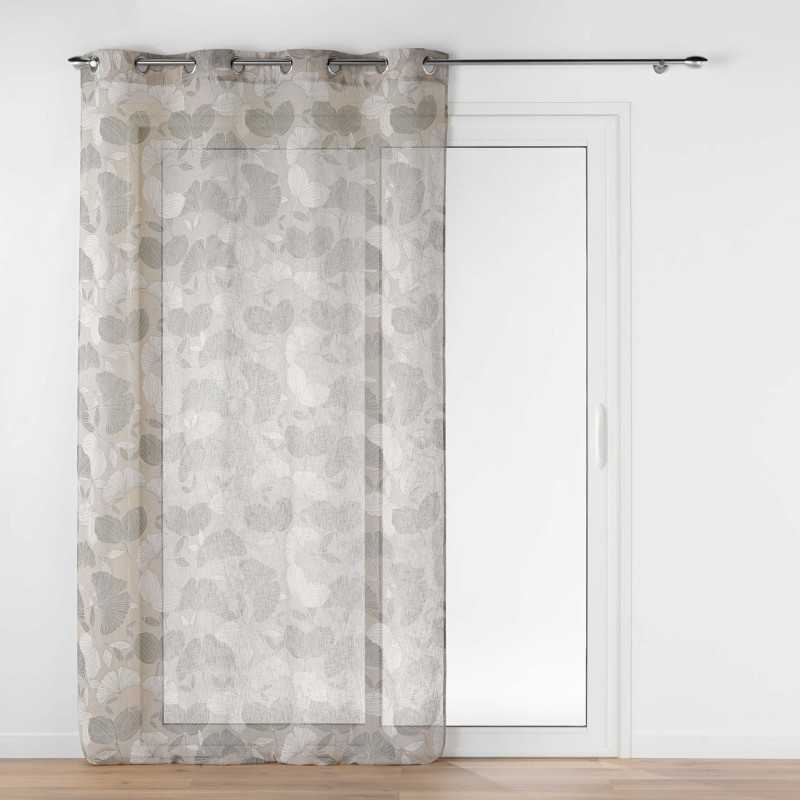 Panneau à oeillets 140 x 240 cm effet lin tisse imprime ginko noisette