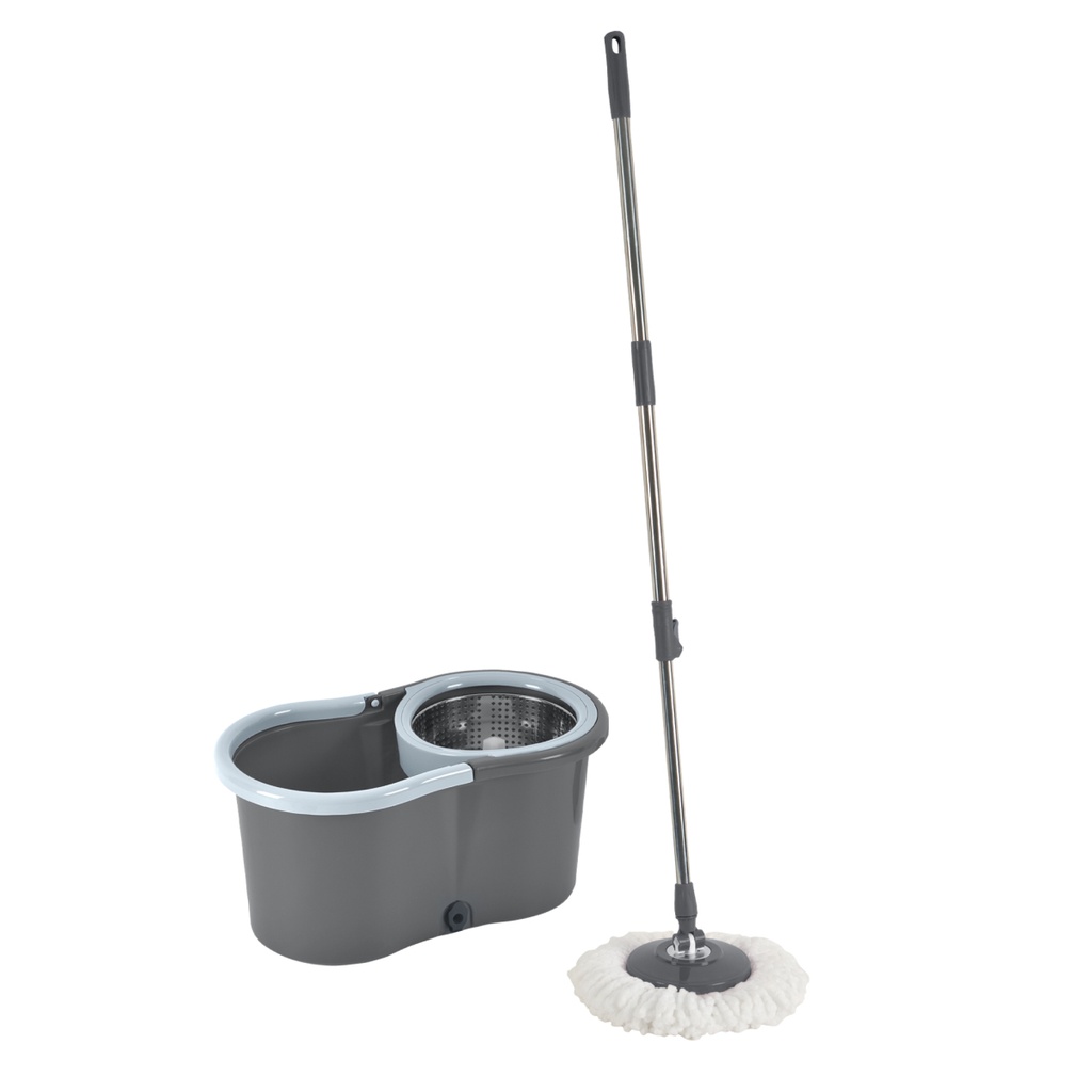 Set mop essorage automatique bac metal seau plastique 12,5l anthracite
