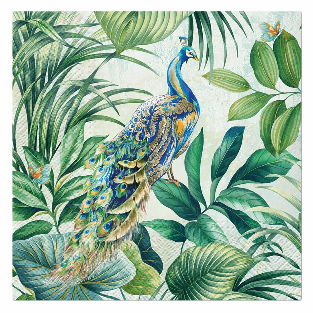 Set de 20 serviettes papier 3 plis 33*33cm paon majestueux