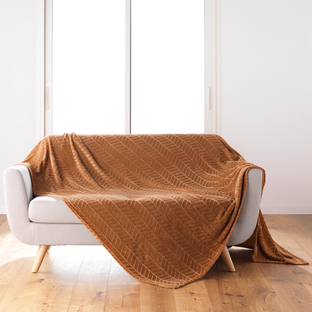 Plaid 180 x 220 cm flanelle relief unie arya camel