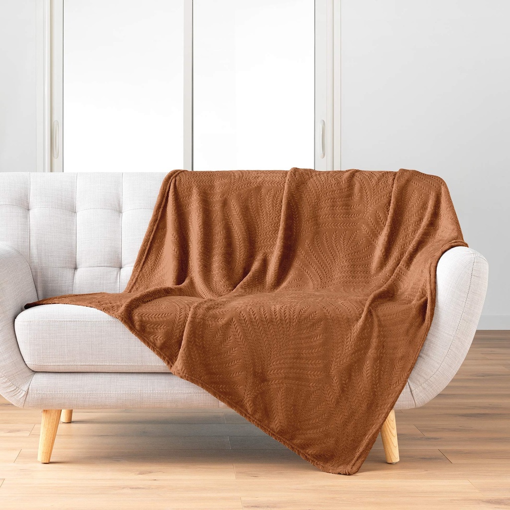 Plaid 125 x 150 cm flanelle relief unie nelia camel