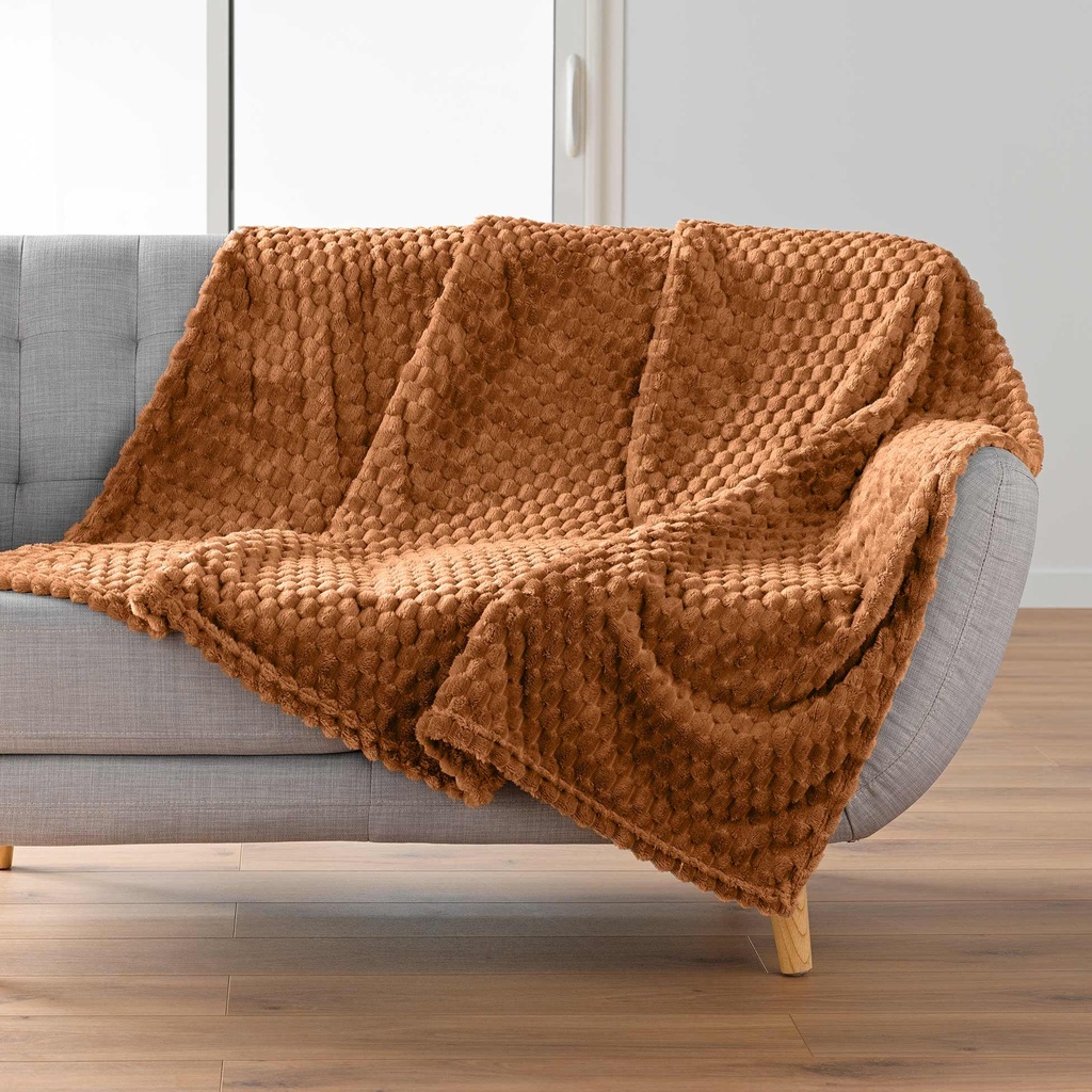 Plaid 125 x 150 cm flanelle relief unie mini frosty camel