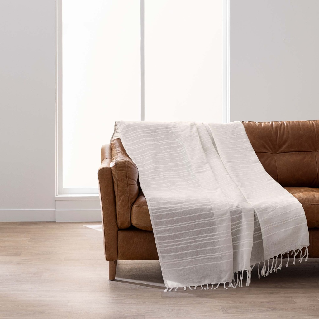 Plaid a franges 180 x 220 cm coton uni+franges lilia naturel
