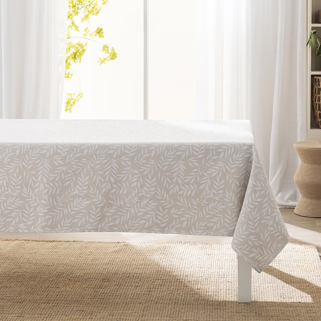 Nappe rectangle 140 x 240 cm polycoton imprime effet lin naya naturel