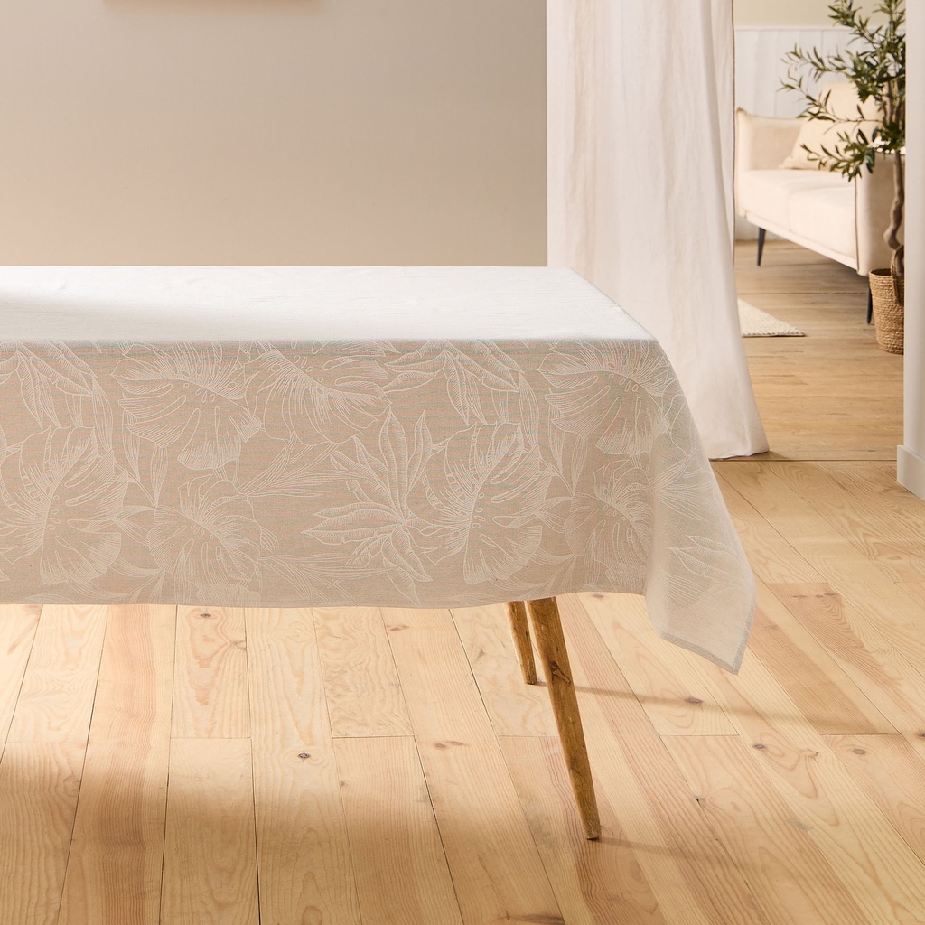 Nappe rectangle 140 x 240 cm polycoton imprime effet lin lorenza