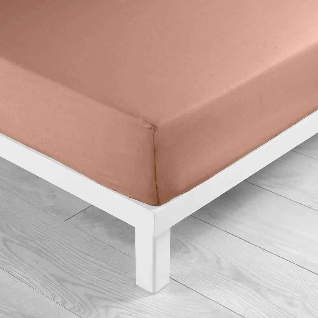 Drap housse 2 personnes 140 x 190 cm uni 57 fils lina blush