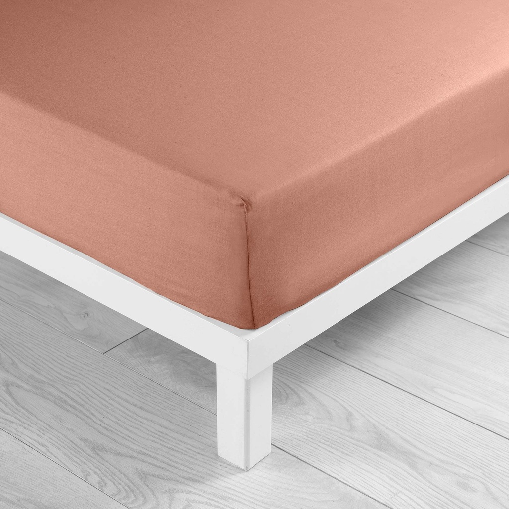 Drap housse 2 personnes 180 x 200 cm uni 57 fils lina blush