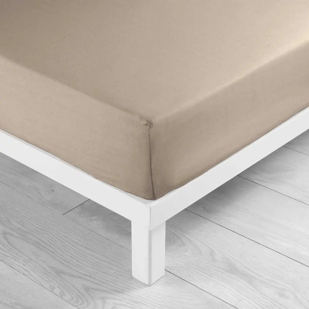 Drap housse 2 personnes 140 x 200 cm uni 57 fils lina sable