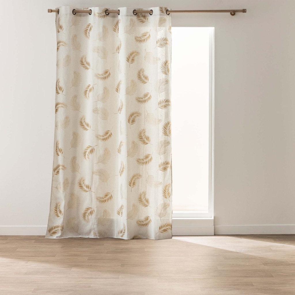 Rideau a oeillets 140 x 240 cm polycoton imprime metallise isadora ocre