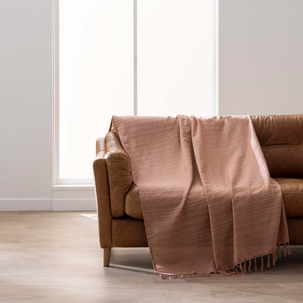 Plaid a franges 180 x 220 cm coton uni+franges lilia mocha