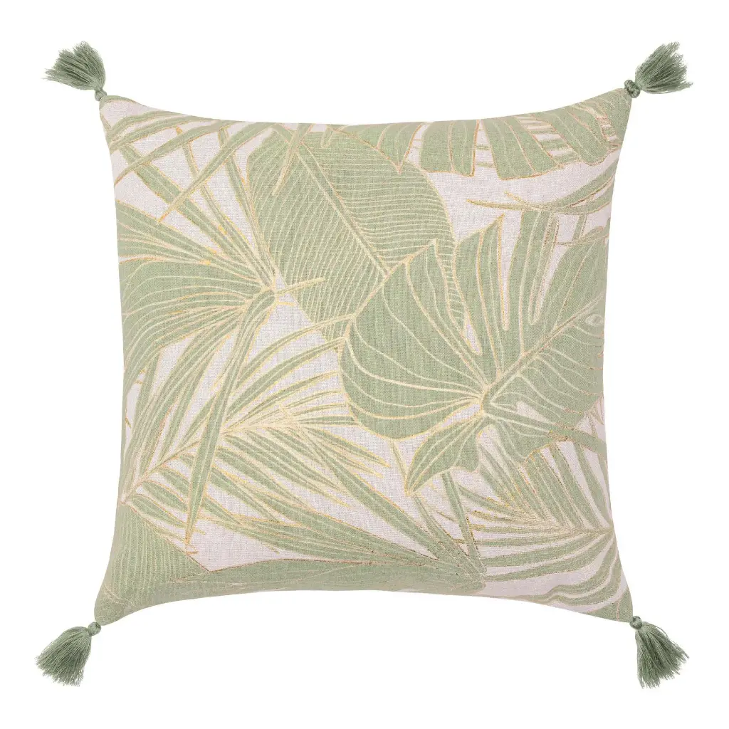 Coussin dehous. compr. pompons 45 x 45 cm polycoton imprime metallise alanis