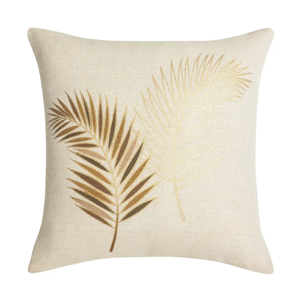 Coussin dehous. compr. 45x45 cm polycoton imp. met. isadora ocre des place