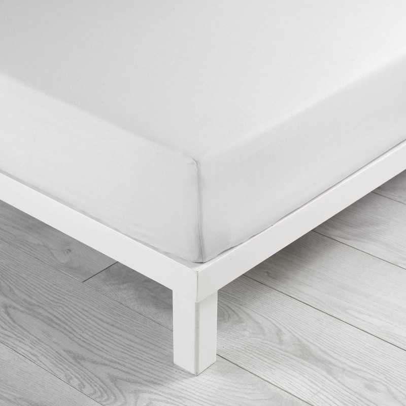 Drap housse 1 personne 90x190 cm uni 57 fils lina blanche