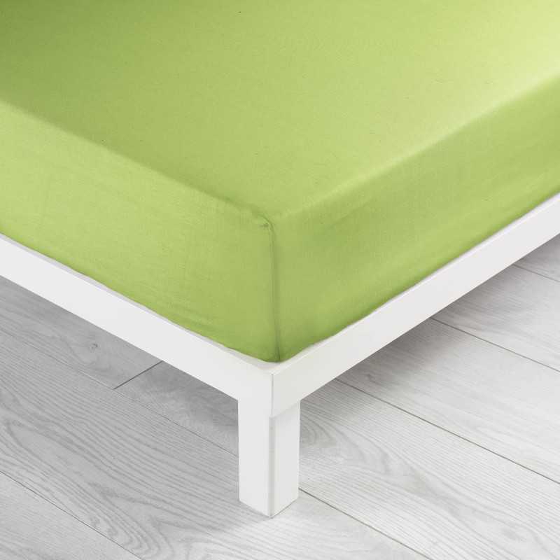 Drap housse 1 personne 90x190 cm uni 57 fils lina pistache