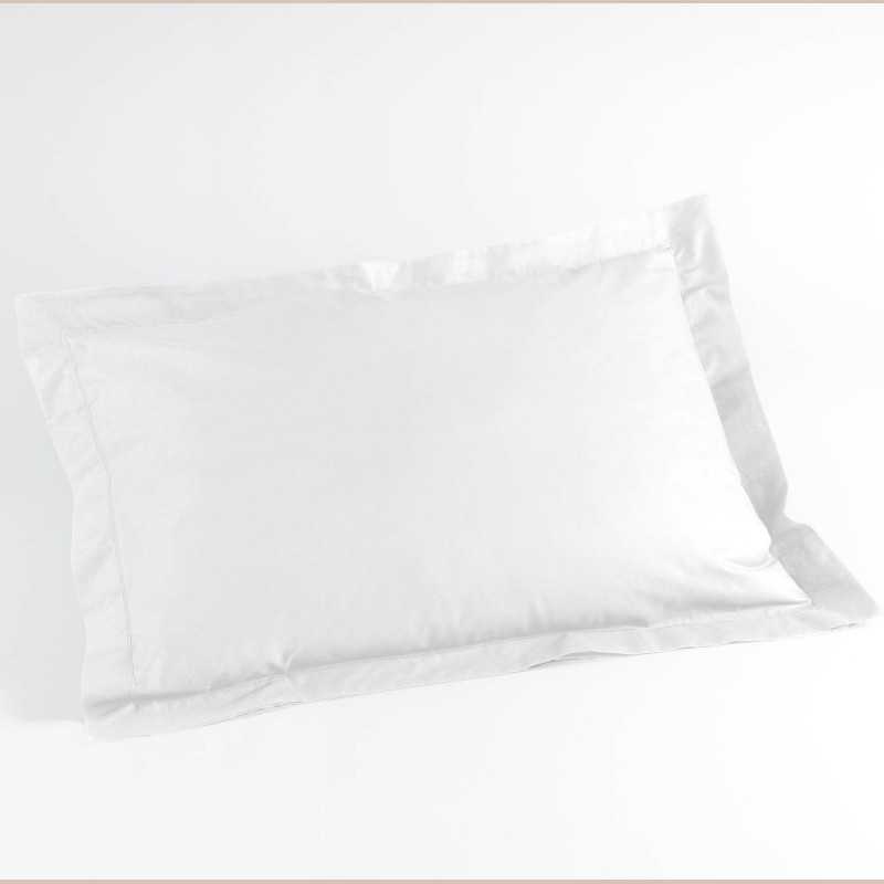 Taie d\'oreiller volant plat 50 x 70 cm uni 57 fils lina blanche avec point bourdon