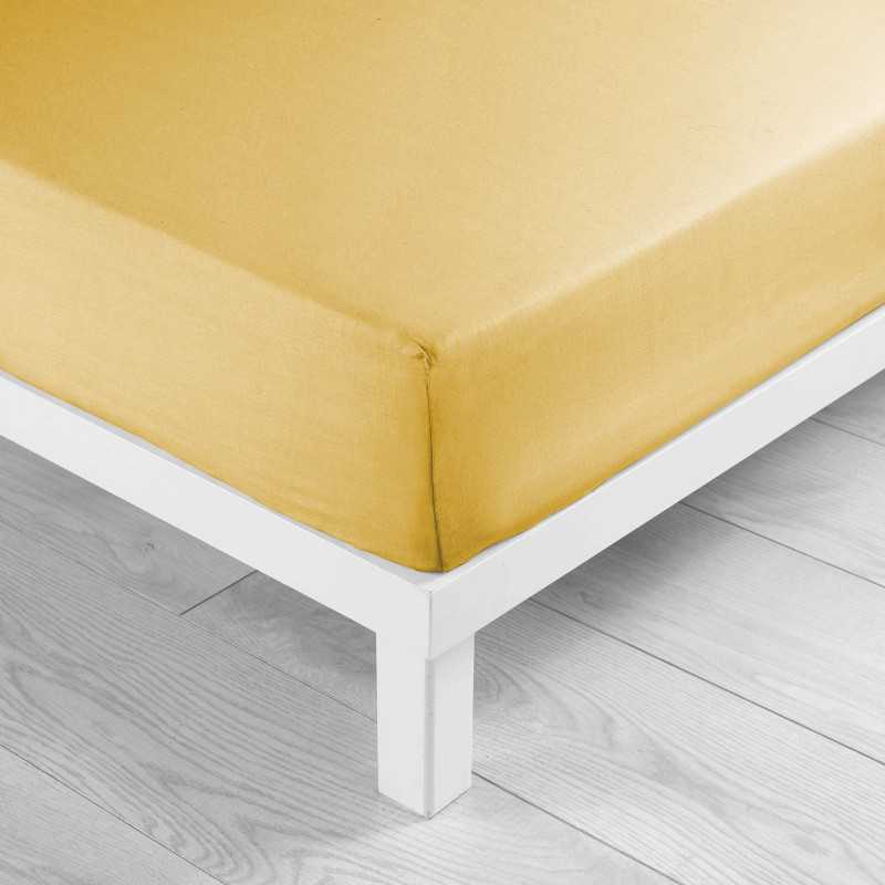Drap housse 1 personne 90 x 190 cm uni 57 fils lina miel