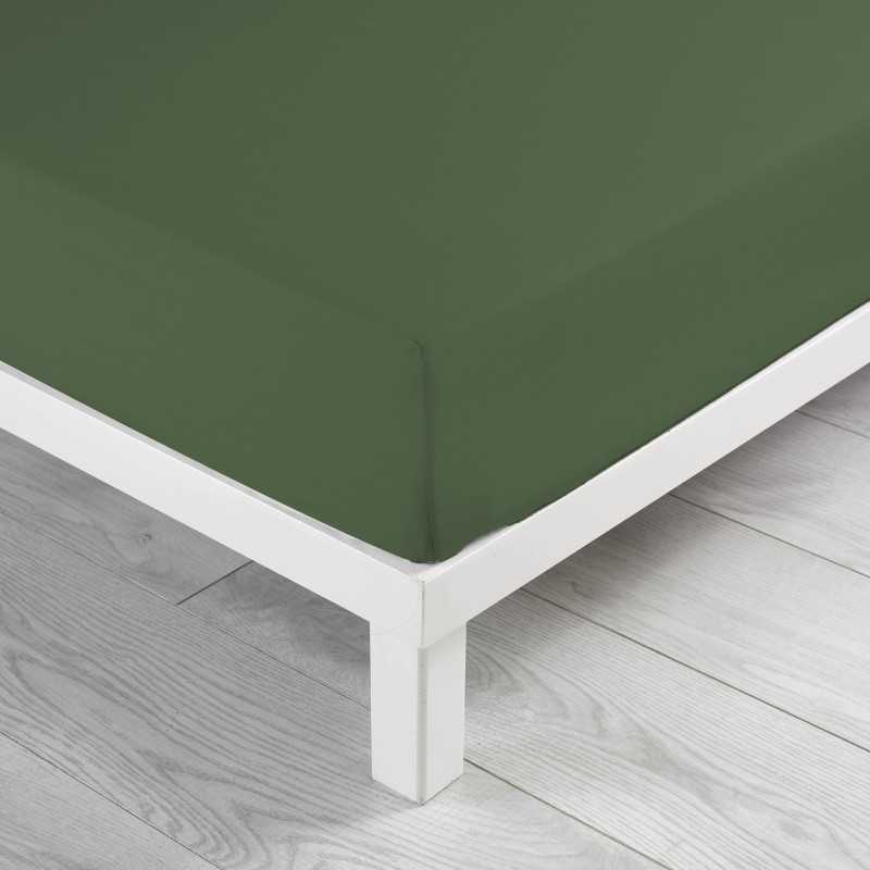 Drap housse 2 personnes 180 x 200 cm uni 57 fils lina kaki