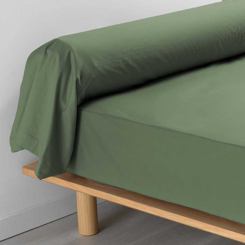 Taie de traversin 85 x 185 cm percale uni 78 fils percaline kaki avec p. bourdon