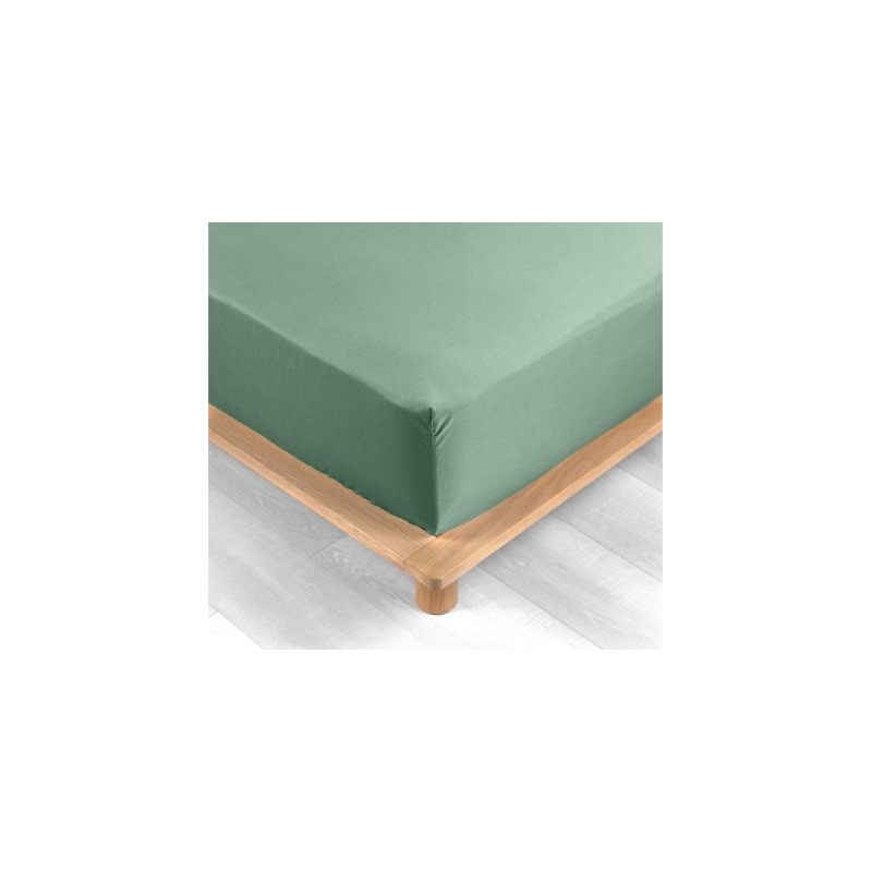 Drap housse 2 personnes 140 x 190 cm percale uni 78 fils percaline sauge
