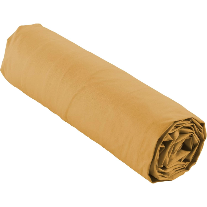 Drap housse 2 personnes 180 x 200 cm percale uni 78 fils percaline ocre