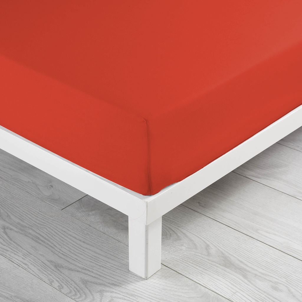 Drap housse 2 personnes 140 x 190 cm uni 57 fils lina paprika