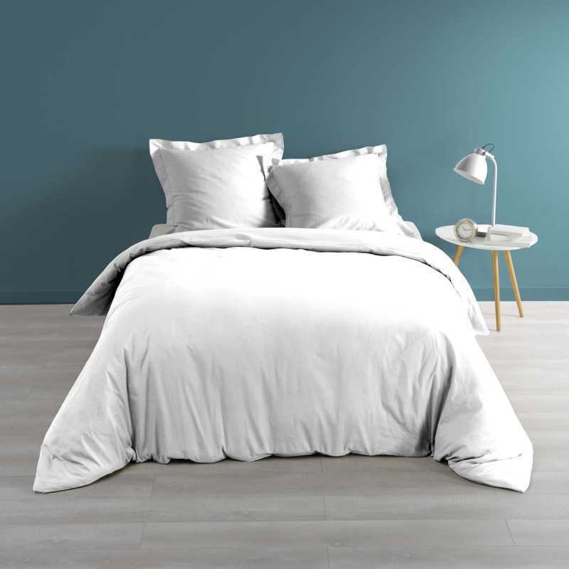 Housse de couette 2 personnes 260 x 240 cm percale uni 78 fils percaline blanc