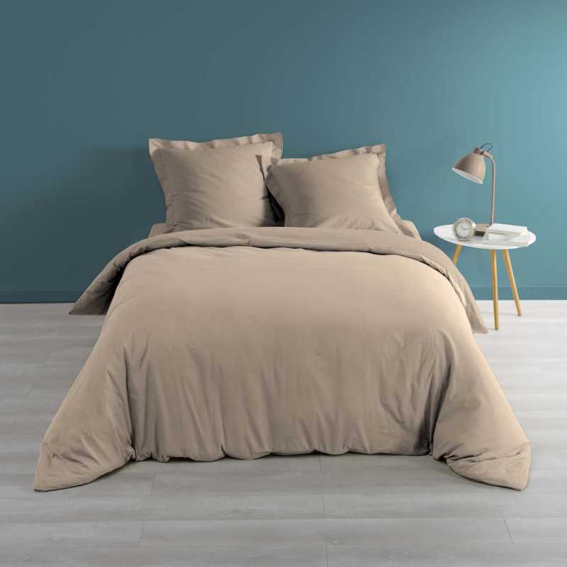 Housse de couette 2 personnes 260 x 240 cm percale uni 78 fils percaline naturel