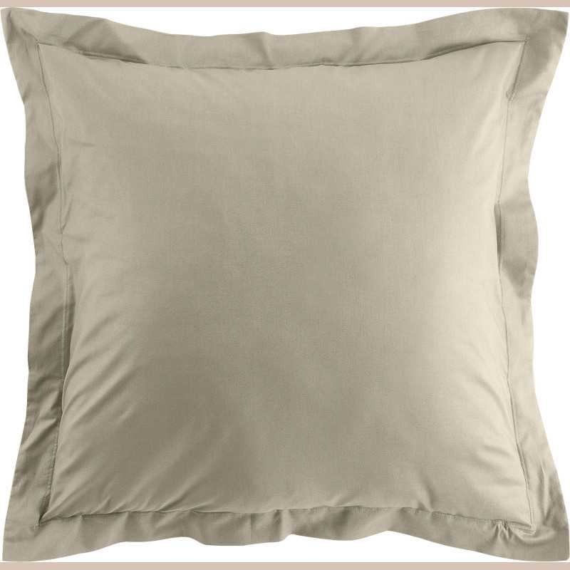 Taie d'oreiller vp 63 x 63 cm uni bio 57 fils gots biolina taupe avec p. bourdon