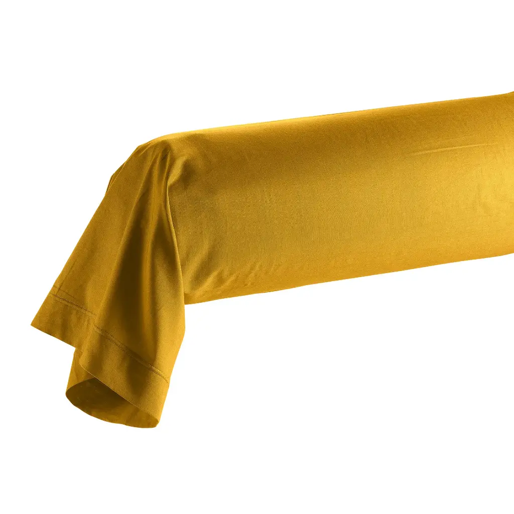 Taie de traversin 85 x 185 cm uni bio 57 fils gots biolina ocre avec p. bourdon