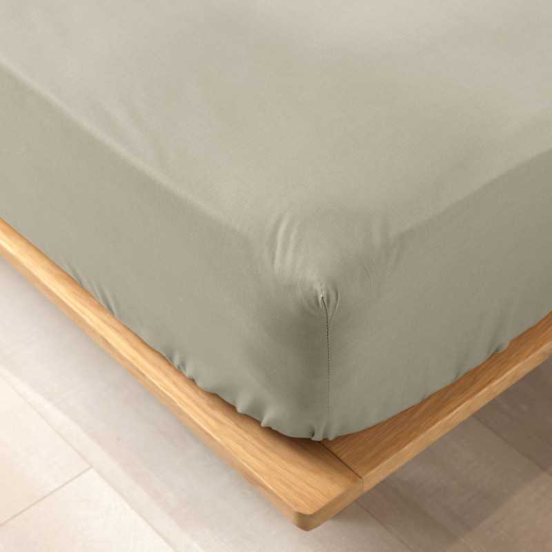 Drap housse 2 pers. 180 x 200 cm uni bio 57 fils gots biolina taupe