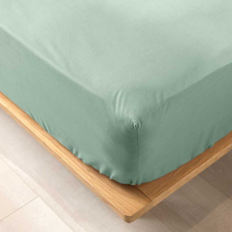 Drap housse 2 personnes 180 x 200 cm uni bio 57 fils gots biolina sauge