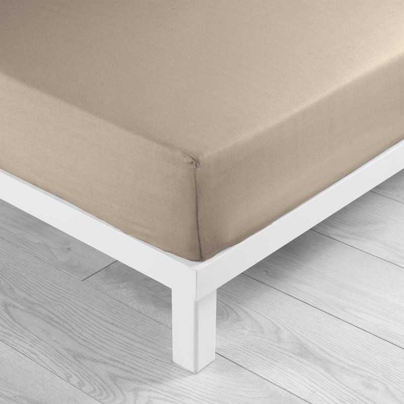 Drap housse 1 personne 90 x 190 cm uni 57 fils lina sable