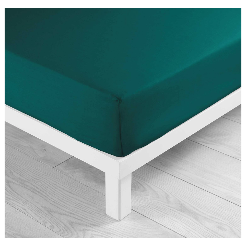 Drap housse 1 personne 90x190 cm uni 57 fils lina emeraude