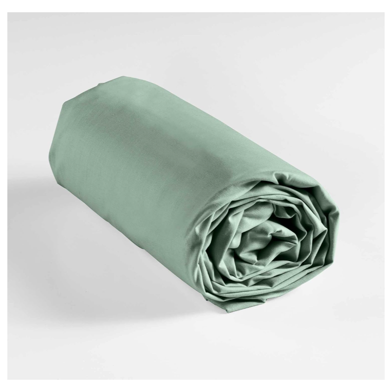Drap housse 2 personnes 140 x 190 cm uni 57 fils lina sauge