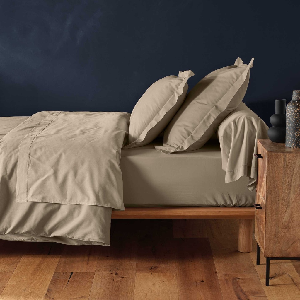 Drap housse 2 personnes 160 x 200 cm uni 57 fils lina sable