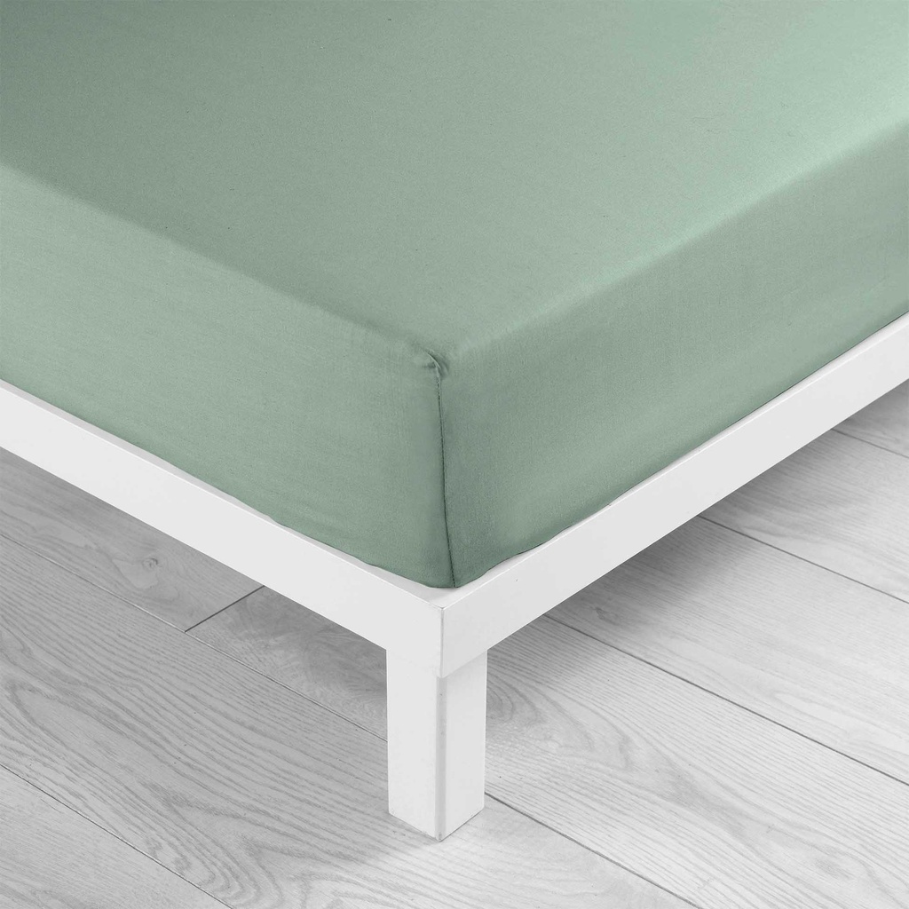 Drap housse 2 personnes 160 x 200 cm uni 57 fils lina sauge