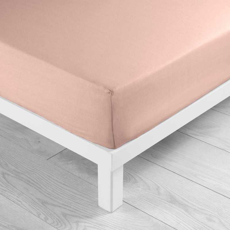 Drap housse 2 personnes 180 x 200 cm uni 57 fils lina rose