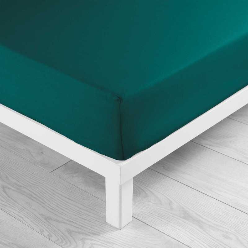 Drap housse 2 personnes 180 x 200 cm uni 57 fils lina emeraude