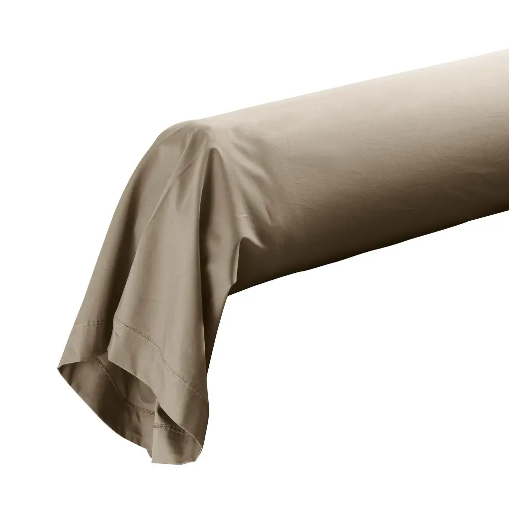 Taie de traversin 85 x 185 cm percale uni 78 fils percaline sable avec p. bourdon