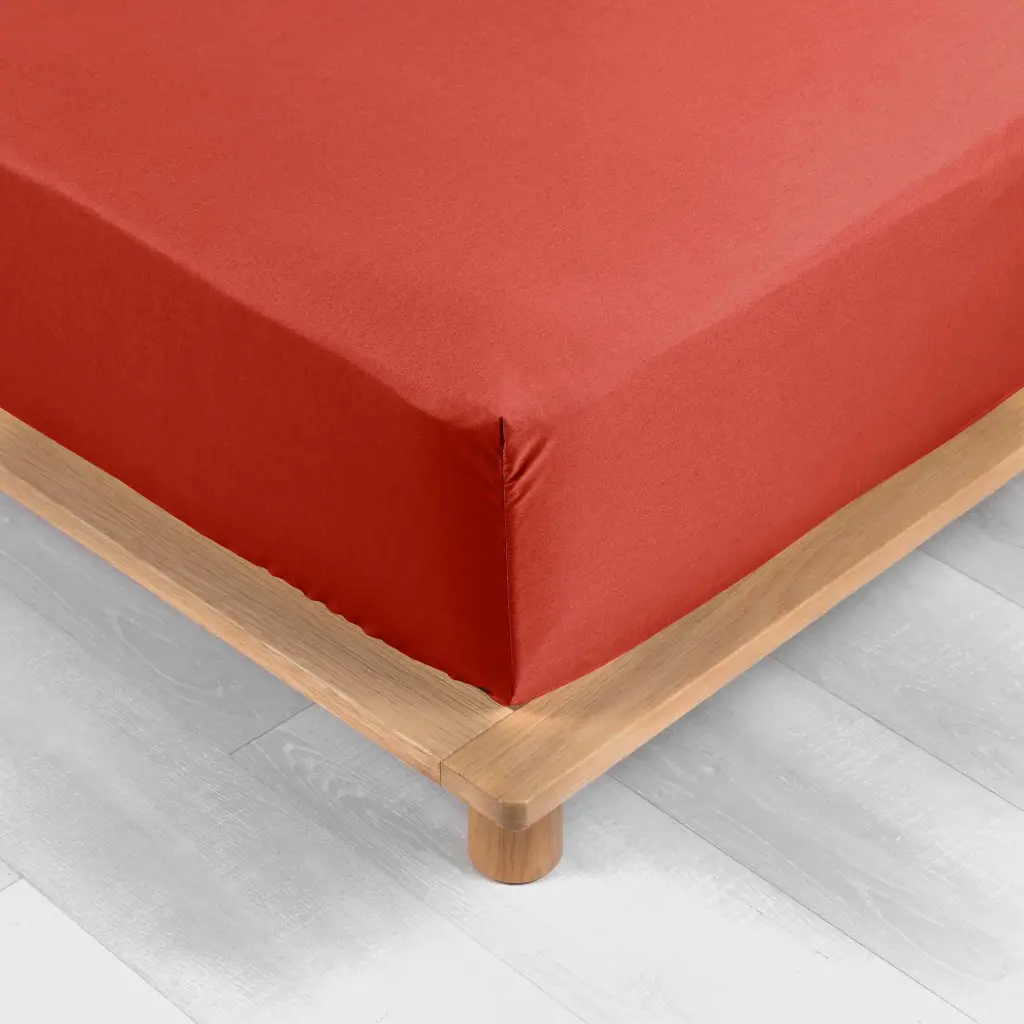 Drap housse 1 personne 90 x 190 cm percale uni 78 fils percaline tomette